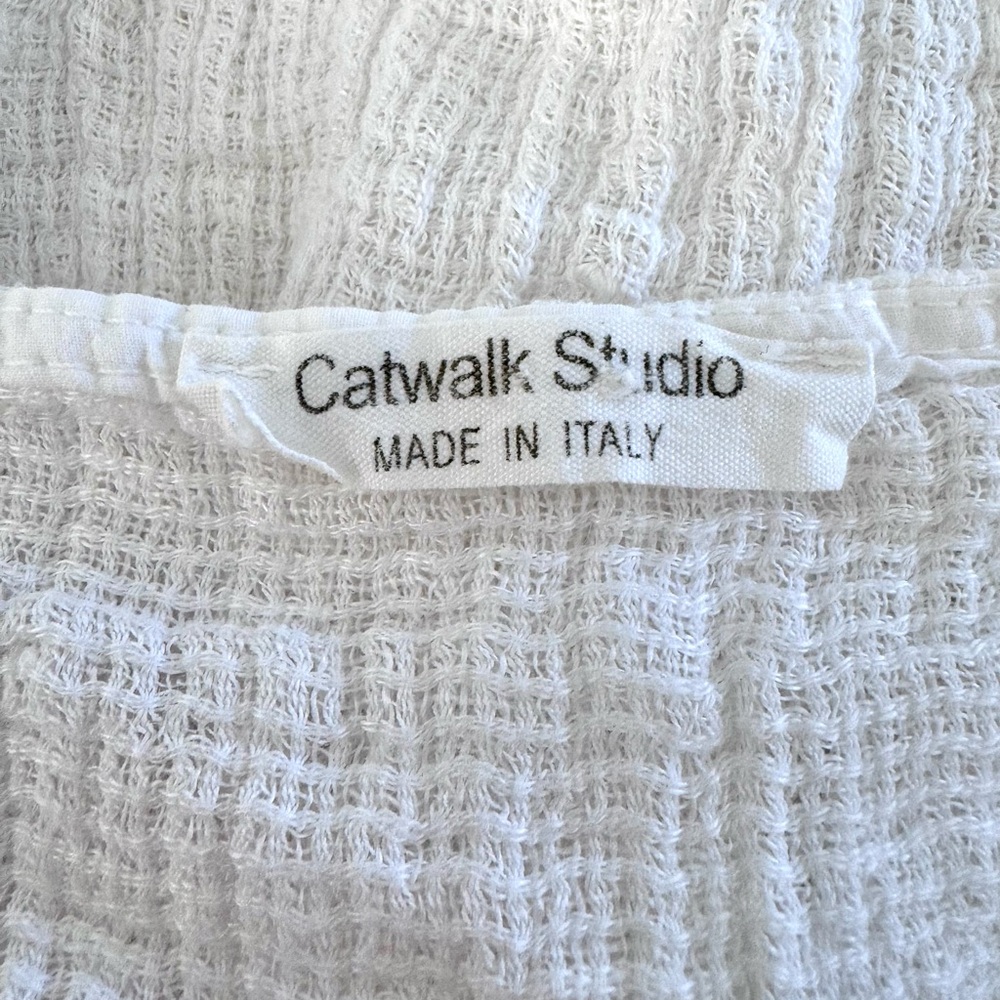 Catwalk Studio Womens White Linen Shirt Relaxed High Low 3/4 Sleeve Crinkle Top - Picture 4 of 5